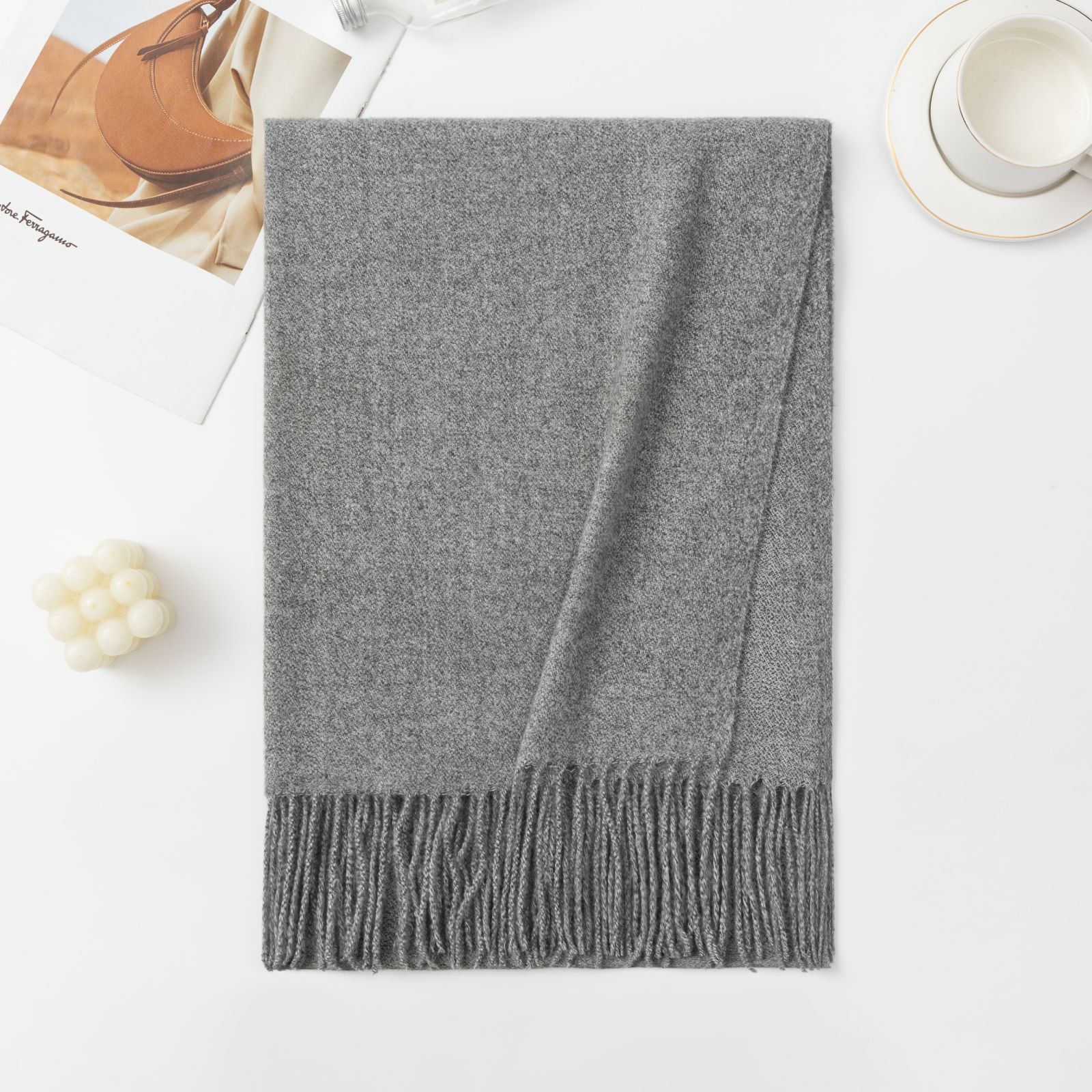 Bufanda ancha de cachemir para mujer, estilo chal de invierno de alta calidad, color liso con bordado floral, cálida para dama