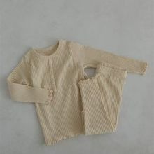 韩版婴幼童装秋冬百搭休闲长袖家居服套装宝宝坑条针织家居套两件