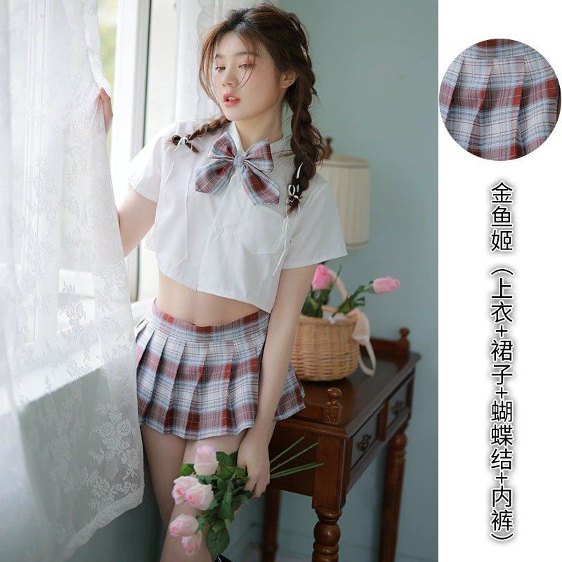 Sexy split transparent underwear, uniform for students, set