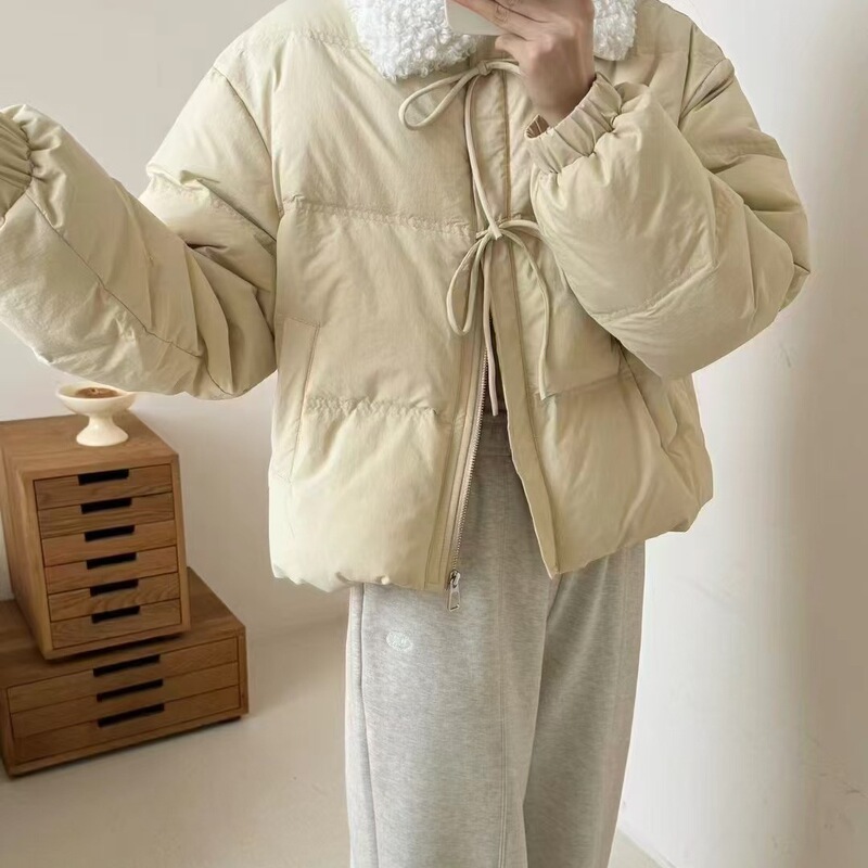 Flat Lake Factory Korean-Style Lapel White Duck down Puffer Jacket for Women, Short and Lightweight, 2026 New Thick Model