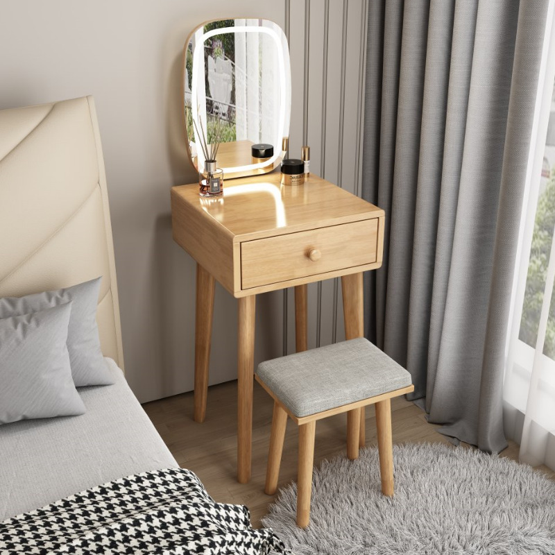 Solid Wood Dressing Table Bedroom Small Apartment Dressing Table Modern Simple Rental Home Small Dressing Table with Light