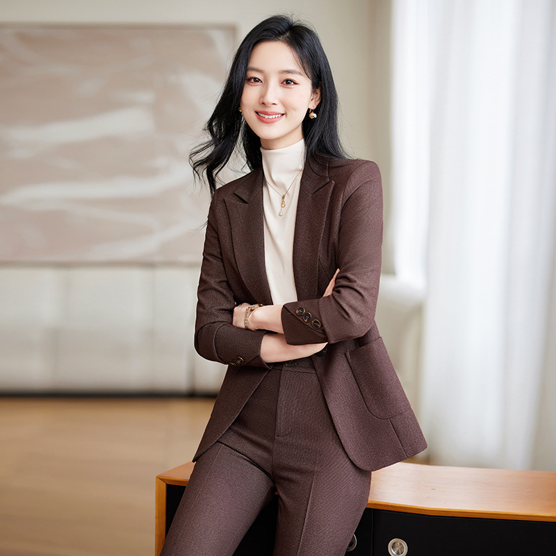 Brown Suit suit Women's Spring and Autumn New Light Workplace Work Clothes Formal Interview Professional Formal Dress