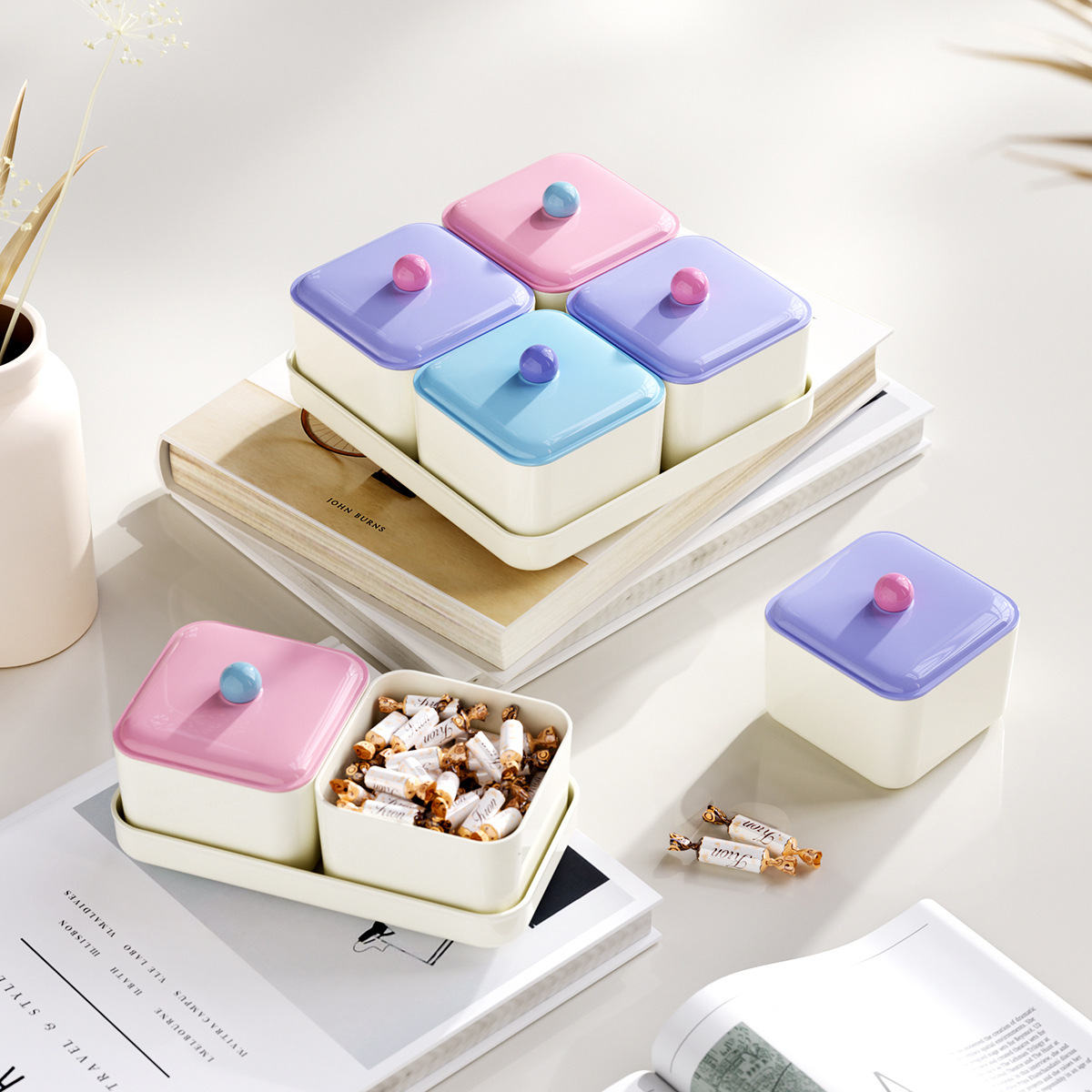 Caja de almacenamiento de dulces y bocadillos Sala de estar casa dividida con tapa de bandeja de frutas bandeja de caja de frutas secas para la Mesa de café romántica de París