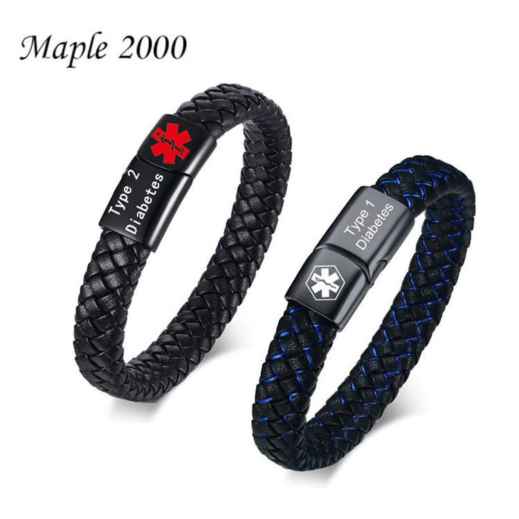 Cross-Border Titanium Steel Magnetic Clasp Medical Bracelet for Men, Leather Cord Personalized Stainless Steel Engraved Bracelet, Wholesale Jewelry Cross-Border Titanium Steel Magnetic Clasp Medical Bracelet for Men, Leather Cord Personalized Stainless Steel Engraved Bracelet, Wholesale Jewelry