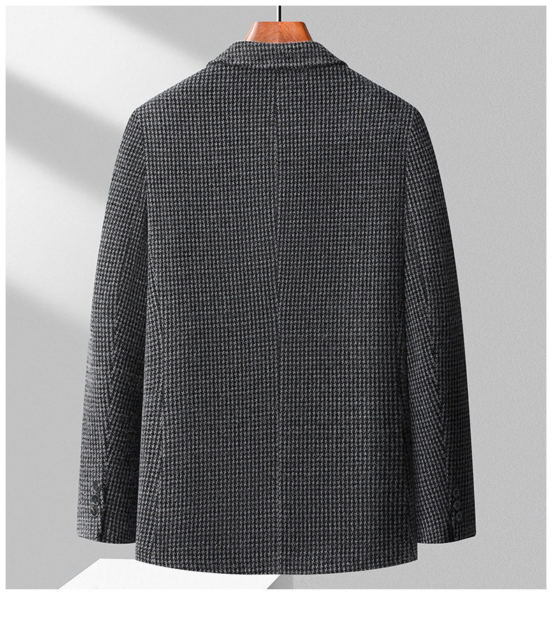 Áo vest nam dáng ôm họa tiết chữ nhật nhỏ, vải co giãn dày, không cần ủi, tay dài — Ca rô Houndstooth xám nhạt, Ca rô Houndstooth Đen Xám chi tiết 14