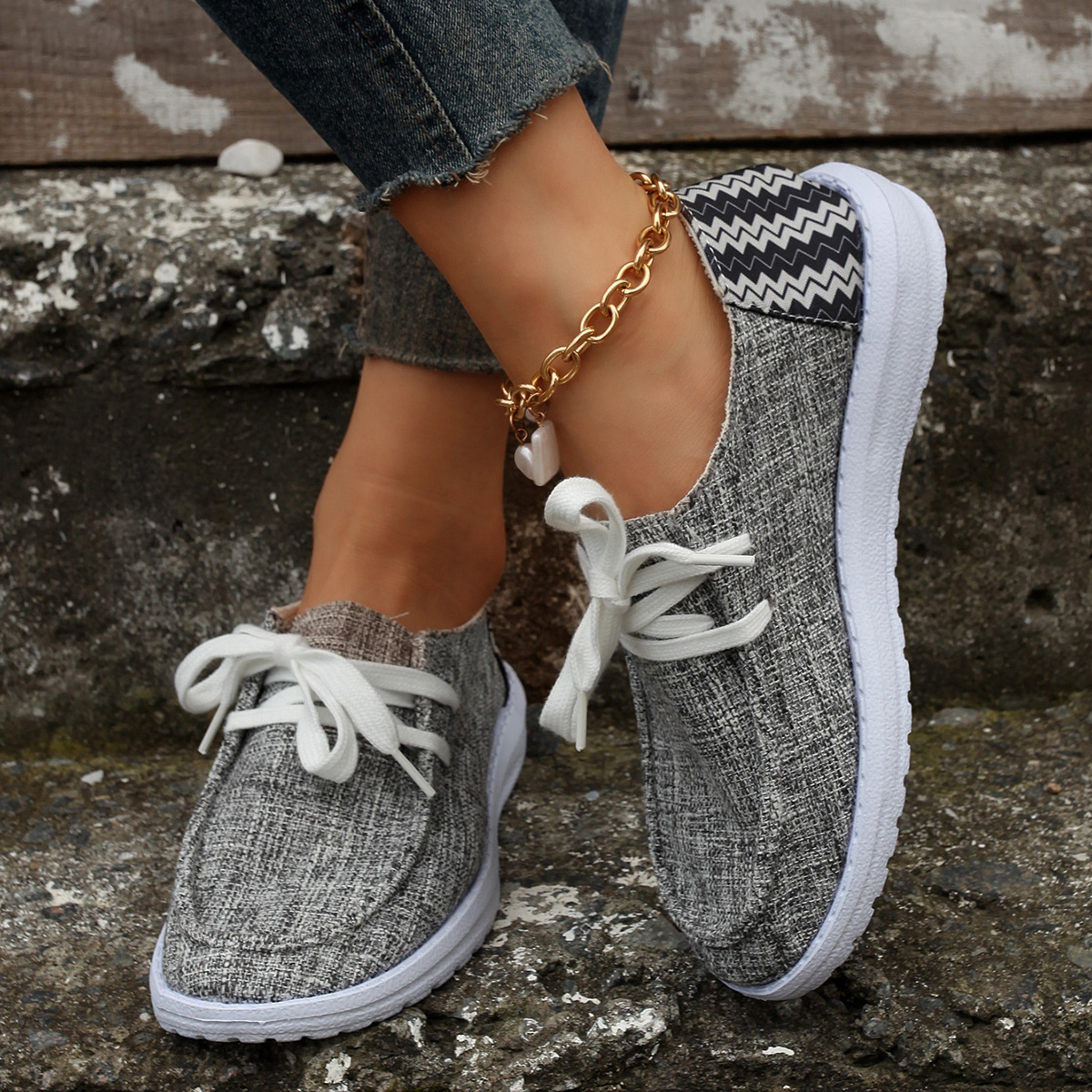 Women's Shoes large size color matching low top shoes flat round head graffiti canvas breathable sneakers _voghion.com