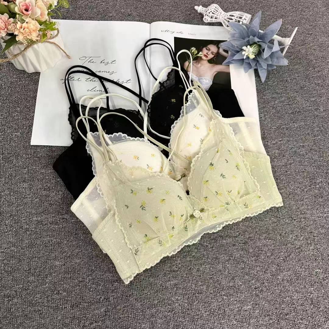Nuevo sujetador de alta calidad de moda de encaje jacquard transpirable y cómodo ajustable anti-caída reúnen ropa interior de botón múltiple