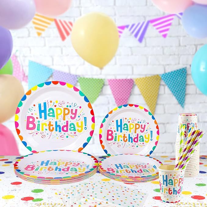Exclusive for Newcomers: Children's Colorful Happy Birthday Paper Cups, Paper Plates, Paper Napkins, Disposable Party Birthday Set