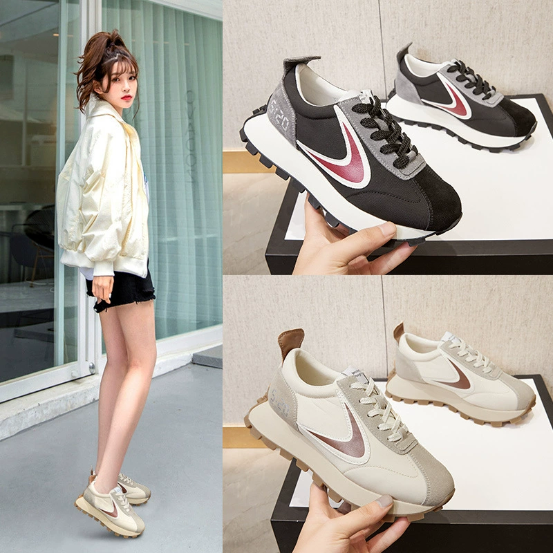 2022 популярные женские туфли для спорта и отдыха на толстой подошве с круглым носком и цветными блоками, модные туфли в стиле ретро, ​​маленькие ноги