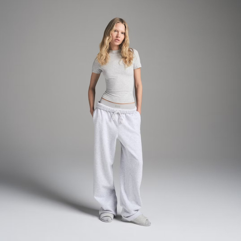 SKIMS オーセンティック COTTON RIB FOLDOVER STRAIGHT PANT フリップウエスト ストレート カジュアル パンツ|undefined