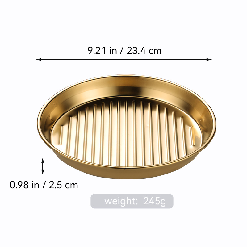 Bandeja redonda de barbacoa de acero inoxidable transfronteriza bandeja de mariscos de doble oreja dorada bandeja de filete bandeja de aperitivos filtrada bandeja de patatas fritas
