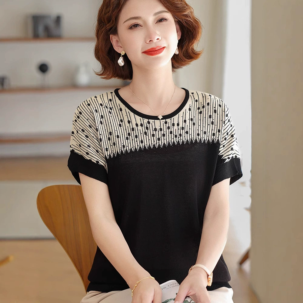 Модная мама летняя рубашка с рукавами летучей мыши свободная трикотажная футболка с шелком льда