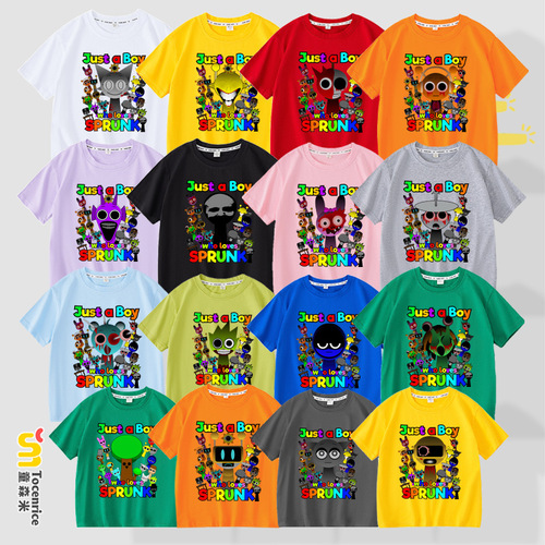 Sprunki Rhythm Box Clothing for Boys: Short Sleeve T-Shirt, Children's Music and Game Collaboration, Stage 2 and 3, Summer Collection