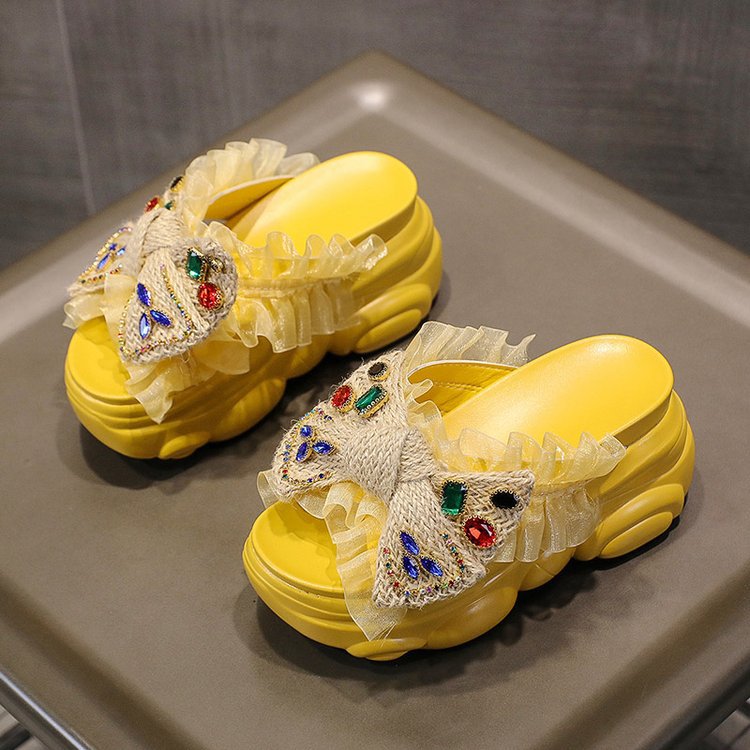 Novedad de verano europeo, estilo colorido, lazo de diamantes de imitación, plataforma de suela gruesa, Tacón de Cuña, punta abierta, sandalias cruzadas para mujer al aire libre_voghion.com