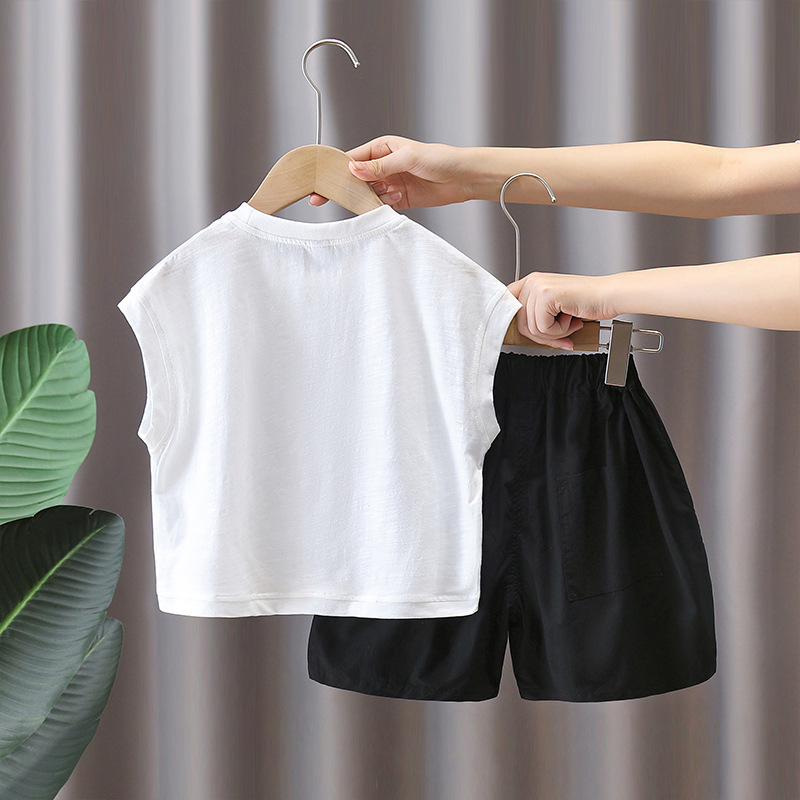 7370 traje sin mangas para niños 2025 nueva ropa de verano de celebridades de Internet chaleco de verano occidental para niños de dos piezas verano