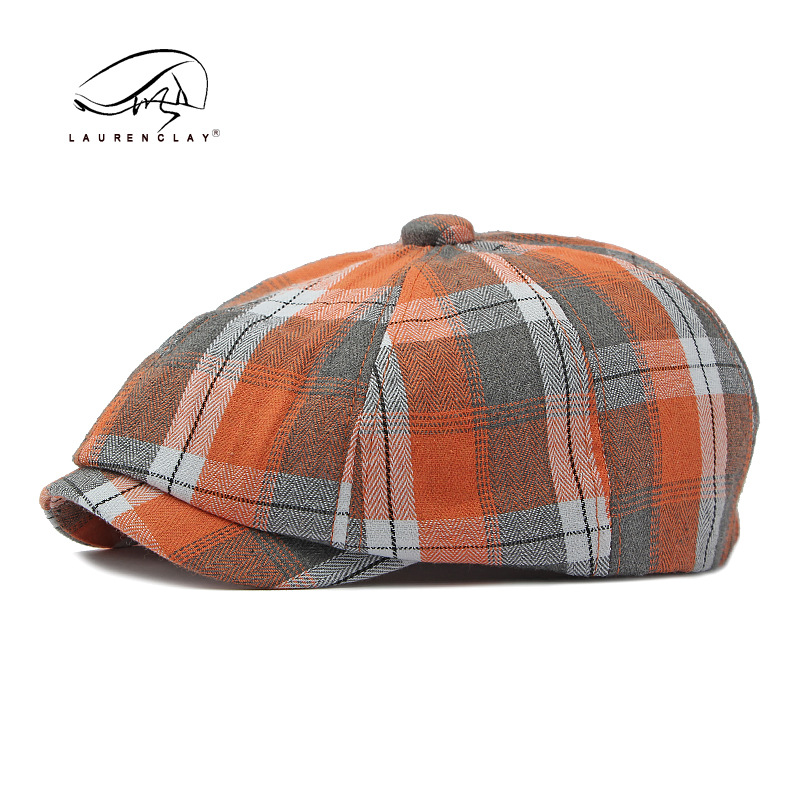 Estilo coreano moda Plaid octogonal sombrero hombres y mujeres primavera y verano boina delgada británico retro newsboy sombrero pintor sombrero
