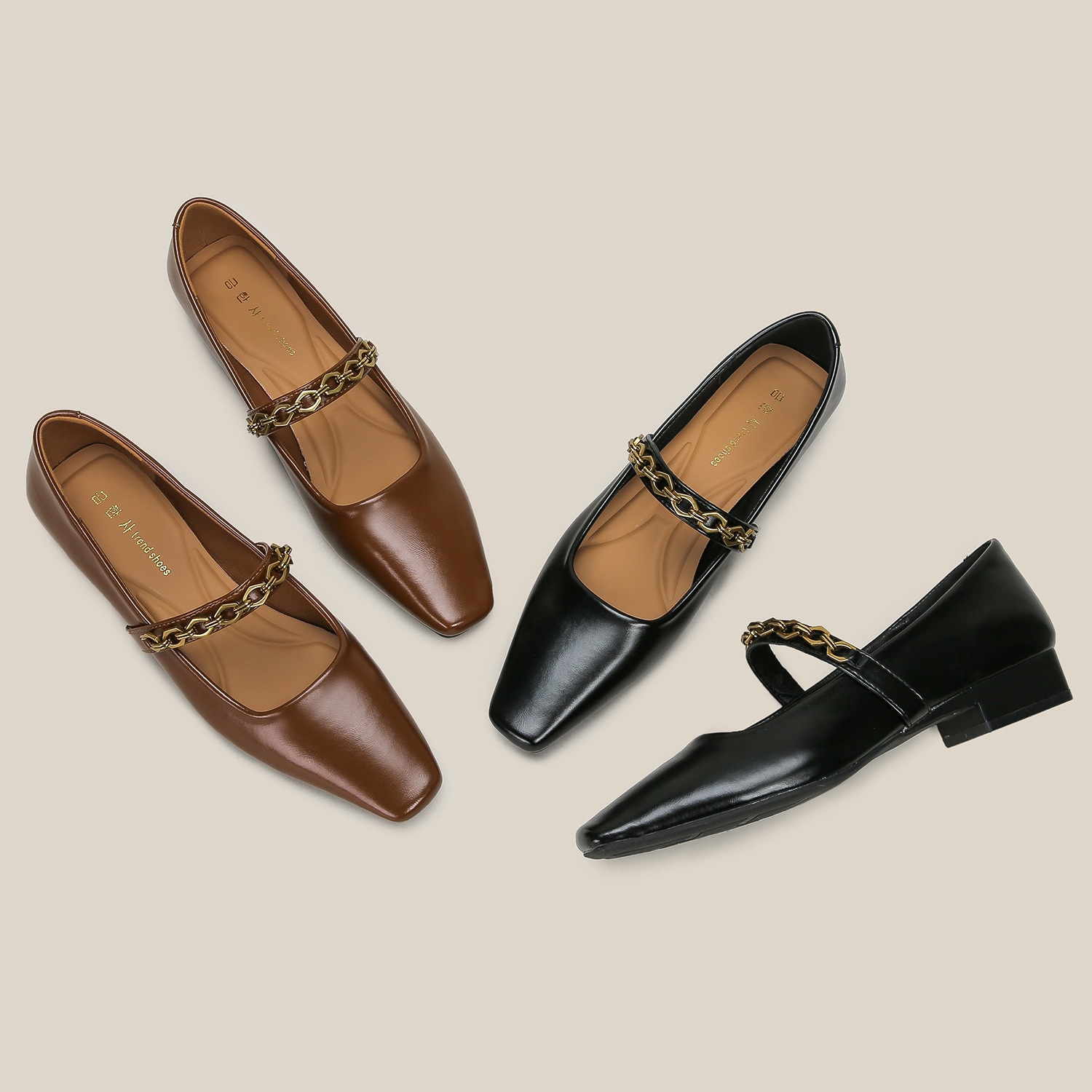 Damen Mary Jane Schuhe Mit Karreeform Aus Leder Und Flachsohle_voghion.com