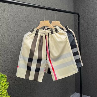 Light Luxury Trendy New Striped Patchwork Men's Shorts Printed Thin Quick-Dry Five-Point Sports Beach Pants for Men