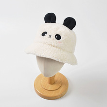 moinmlon冬季新款儿童羊羔绒保暖渔夫帽婴儿童防风寒可爱熊猫帽子