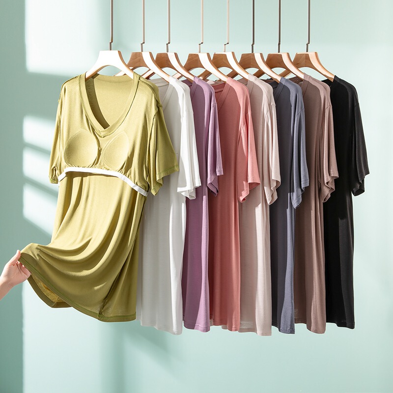 Modal Thin V-Neck Short Sleeves with Chest Pad Long T-shirt Women's Large Size Hip Top Solid Color Pullover Base Shirt Modal Thin V-Neck Short Sleeves with Chest Pad Long T-shirt Women's Large Size Hip Top Solid Color Pullover Base Shirt