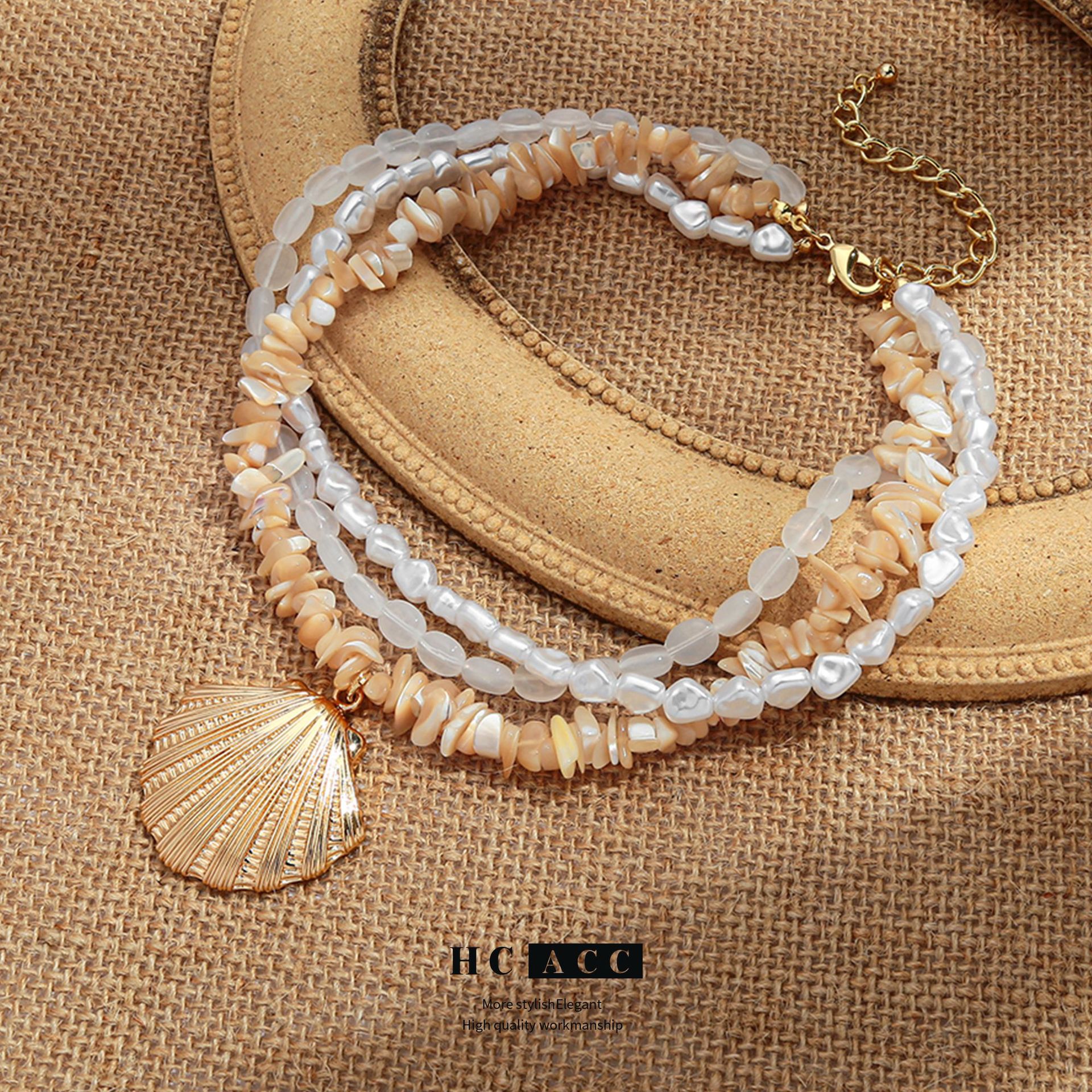 european-and-american-light-luxury-marine-style-pearl-necklace-freshwater-multi-layer-natural-shell-bead-chain-shell-pendant-clavicle-chain-for-women