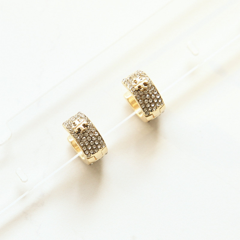Daily Accessories t Series Gold Classic Full Diamond-Encrusted Circle Double t Logo Earrings for Women