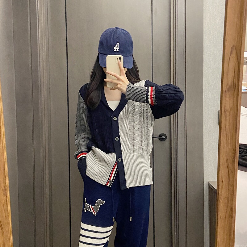 22 autumn and winter New shawl collar color matching knitted cardigan tb temperament British Academy style sweater