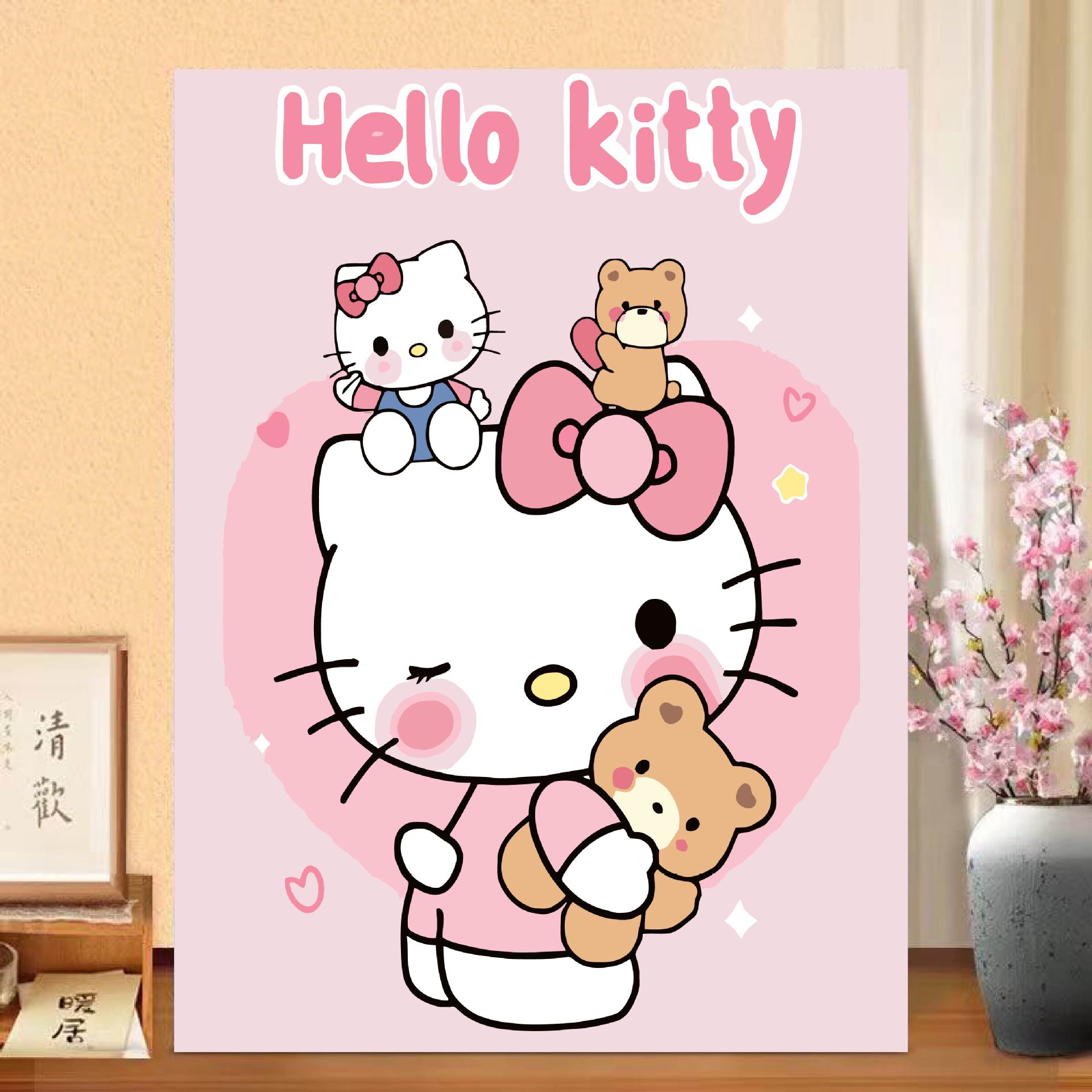 hellokitty pintura al óleo digital de alto valor de color hecha a mano di relleno de relleno de color meditación pintura de descompresión pintura al óleo pintada a mano