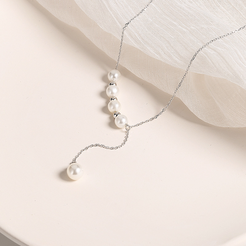 simple tassel pearl beaded pendant necklacepicture4