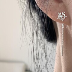 S925银雪花耳线女轻奢小众长款流苏耳环气质简约养耳洞秋冬耳饰