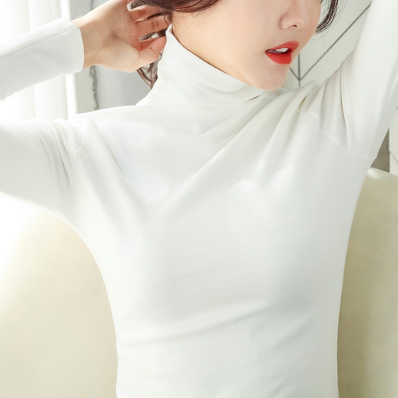 Ropa de Mujer al por Mayor, Otoño 2025, Nueva Camiseta de Cuello Alto, Camiseta de Manga Larga, Color Sólido, Estilo Coreano, Top Ajustado para Mujer