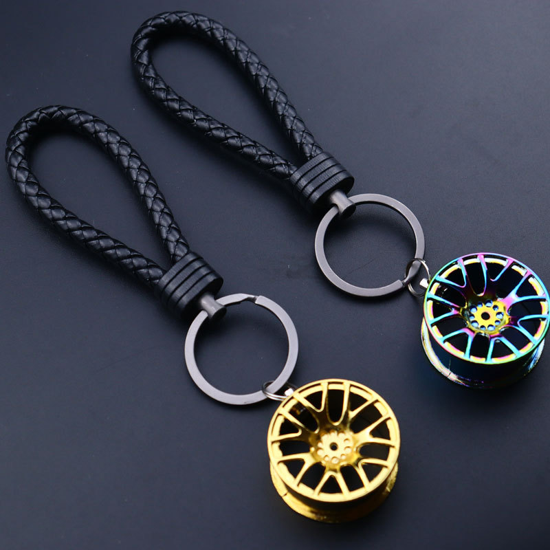 手工编织皮绳钥匙扣外贸 汽车改装轮毂钥匙扣挂件个性 小礼品批发