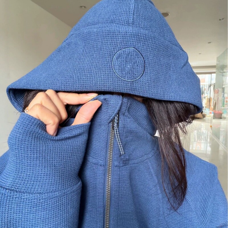 Correct version/lulu waffle knit hoodie, same style as Scuba, full-zip, loose-fitting, short jacket, hooded top for women Correct version/lulu waffle knit hoodie, same style as Scuba, full-zip, loose-fitting, short jacket, hooded top for women