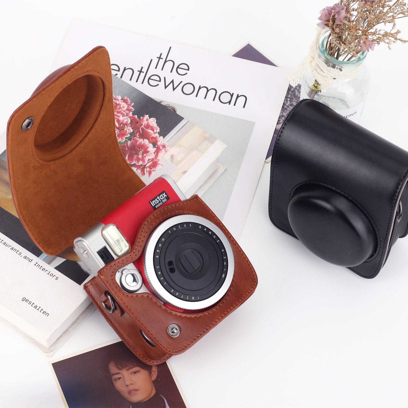 Polaroid mini90 especial bolsa de almacenamiento de cámara de color sólido bolsa de cuero de la pu estilo simple/todo fósforo puede ser un solo hombro/diagonal