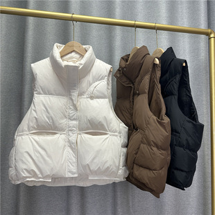Rivet down Vest Women's Short 2025 Autumn and Winter New Korean Style Thickened Stand Collar White Duck down Vest Warm Jacket