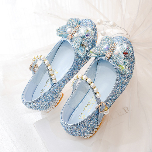 Children's princess shoes, high-heeled shoes, kids' single shoes, butterfly crystal shoes, baby leather shoes, autumn ballet shoes, little princess