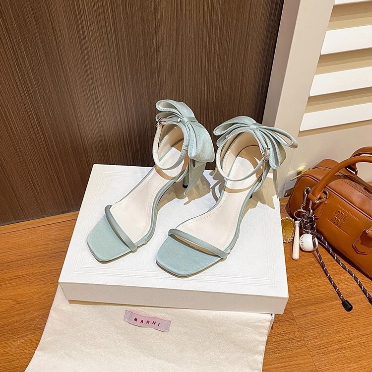 Women's Cool High Heels with Stiletto Heels with Square Head 2025 Summer French Bow Summer Beautiful Shoes
