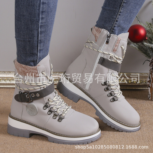 Autumn/Winter European Women's Style Belt Boot with Lining, Knitted Wool Mouth Short Boots