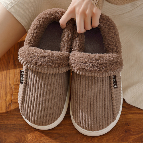 Socks and Slippers Winter Women Large Size Thick Fleece Warm Thick-Insole Men Striped Home Cotton Shoes Men Winter Wholesale