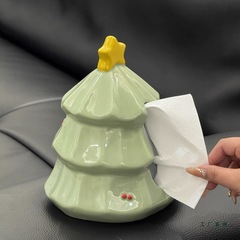 创意圣诞树纸巾盒家用客厅餐厅陶瓷桌面抽纸盒新款卷纸收纳盒