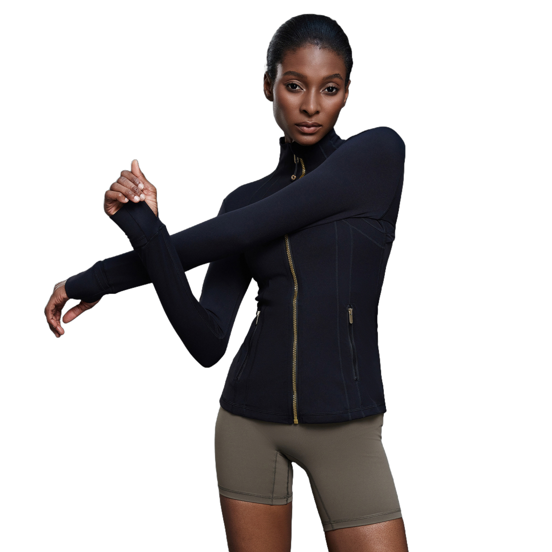 Women's Windproof Stand Up Collar Yoga Jacket Slimming Cardigan Top Tight Fitting Sports Fitness Coat For Running_ecoleips.com