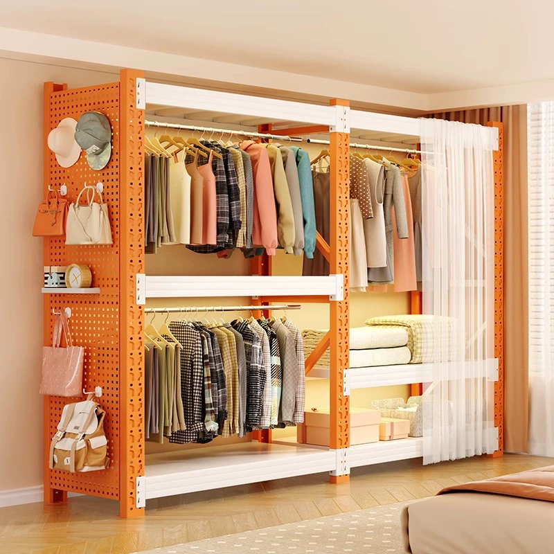 Домашние полки шкафы Простая сборка открытая вешалка стальная стойка пылезащитная штора многослойная полка для хранения