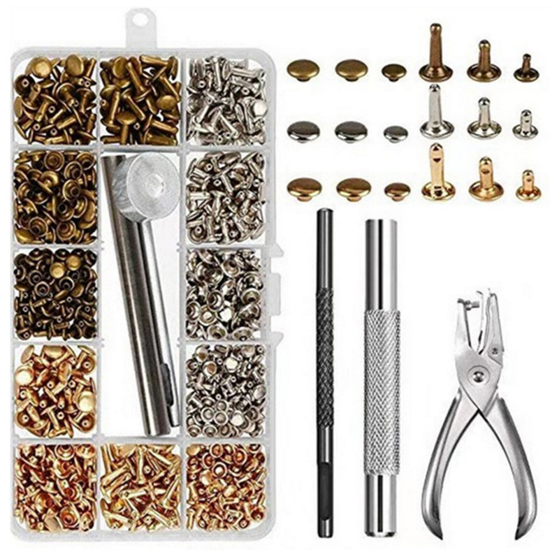 300 sets + herramientas de cuero de equipaje de metal decoración de doble cara remache Madre y madre hebilla traje de doble cara impacto remache de uñas