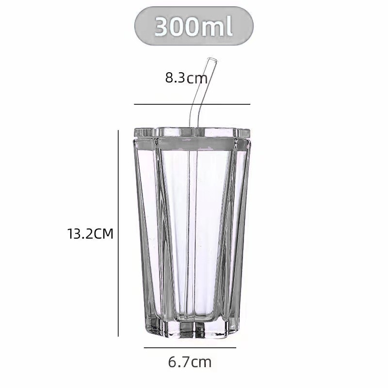 Taza de vidrio transparente ins viento resistente a altas temperaturas estrella taza de regalo taza de leche de oficina de alto valor con paja