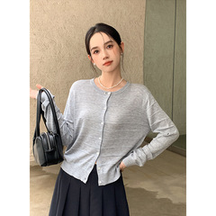 衣尔衫 羊毛软糯休闲纯色针织衫开衫女圆领长袖减龄显瘦外套0545