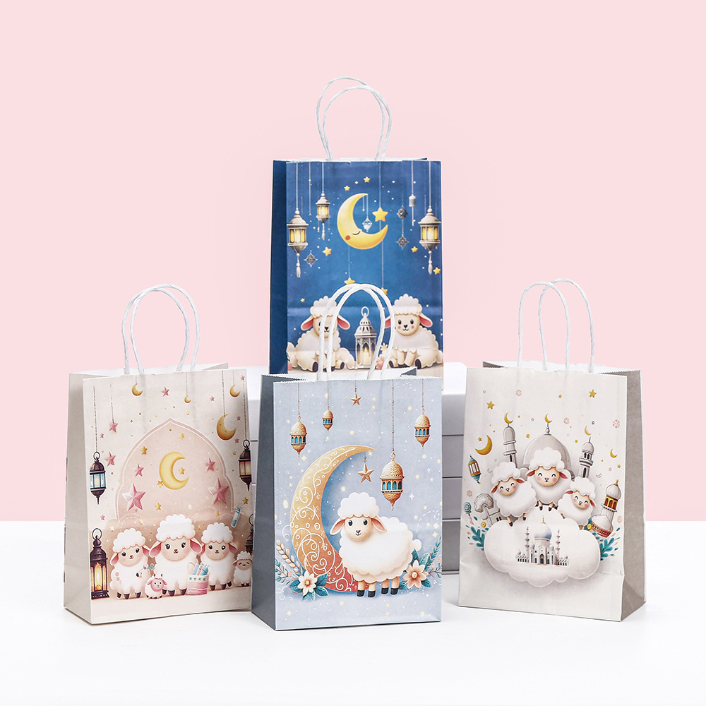 宰牲节主题礼品包装袋牛皮纸袋白羊本羊派对节日手提礼物袋批发