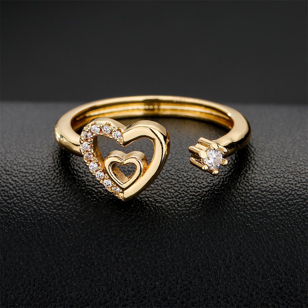 simple design ring 18K gold plated heart shape zircon open ring