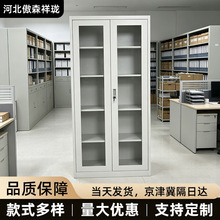 双门玻璃文件柜办公室钢制资料柜带锁档案柜落地储物收纳铁皮柜
