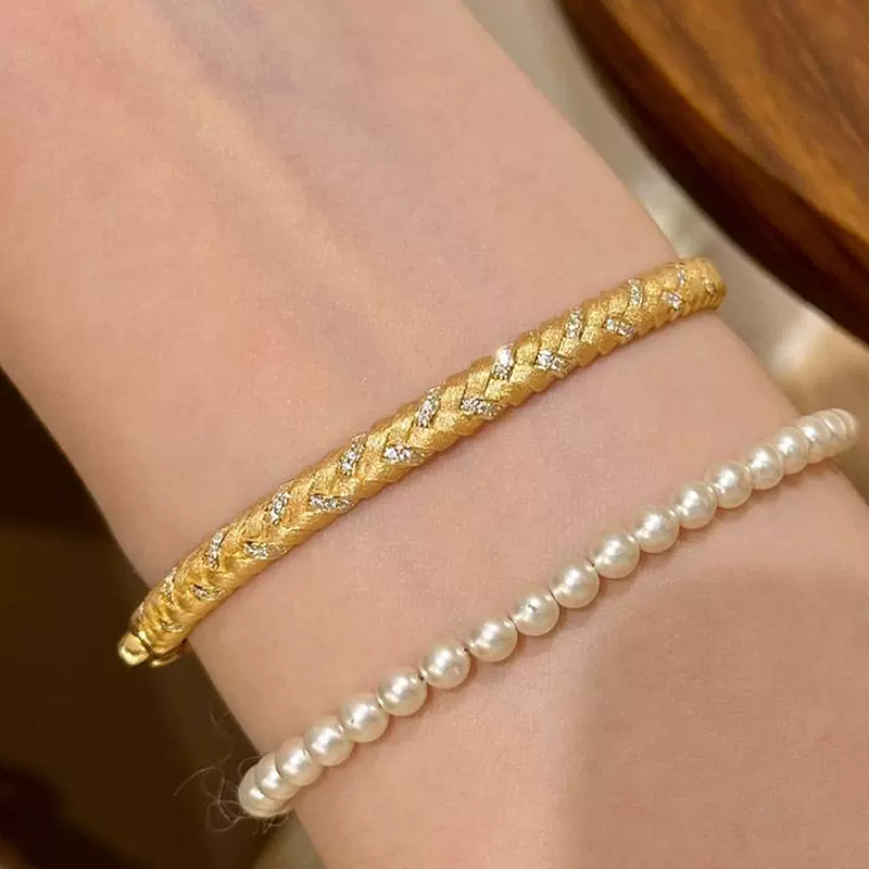 欧美新款复古精致轻奢拉丝麦穗手镯时尚百搭简约气质高级感手饰女