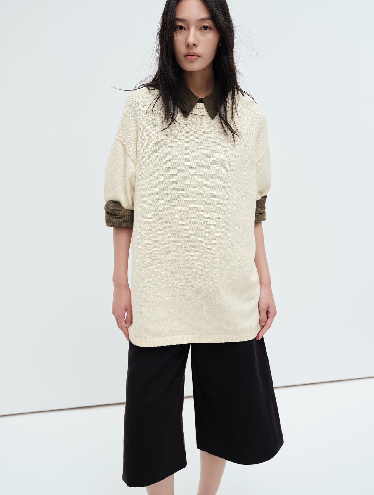 Jaja春夏は爽やかな天然和紙糸綿の通気性が太い棒の怠惰な中袖ニット上着